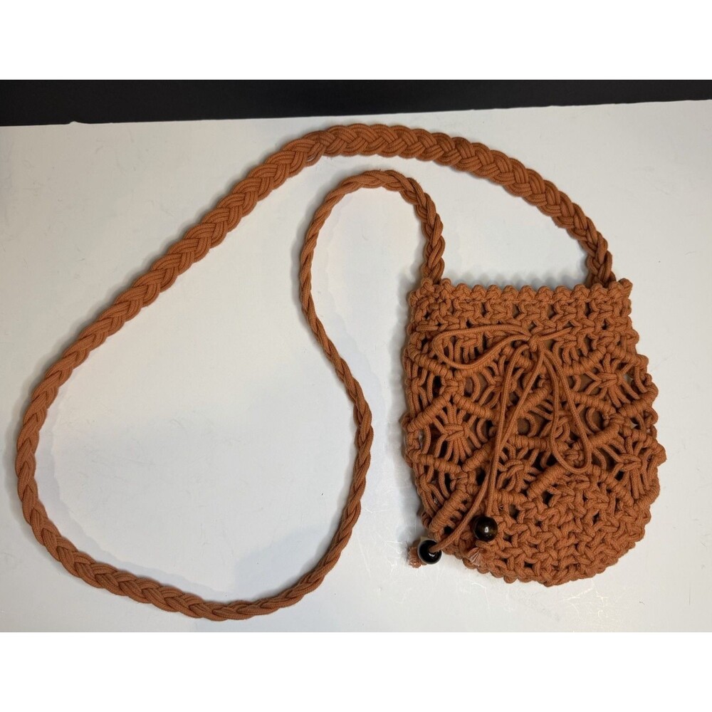 Y2K Mudd Crochet Crossbody Bag Boho Macrame Festival Purse Rust Orange Small